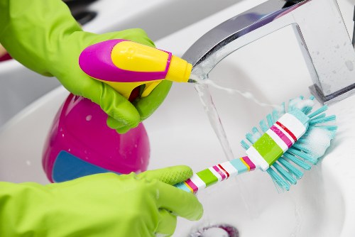 Bathroom limescale removal and polishing during deep cleaning